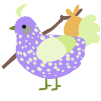 bad luck good luck, a lilac and apple chicken with a speckle pattern