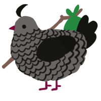 Anatidaephobia, a grey and black chicken with a lace pattern