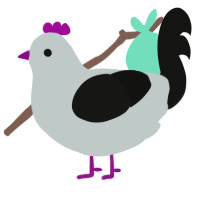 Petraphobia, a silver and black chicken