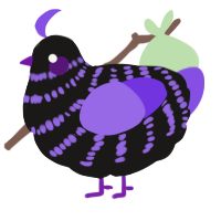 Campanula, a sable and blurple chicken with a bar pattern