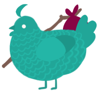 A turquoise chicken with a lace pattern
