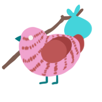 Funky, a pink and red chicken with a bar pattern