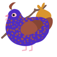 海亀, a indigo and russet chicken with a speckle pattern