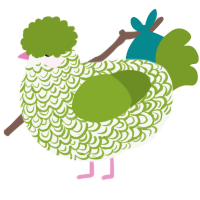 Terrain, a white and chartreuse chicken with a double-lace pattern