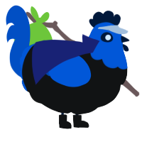 Hal, a black and ultramarine chicken with a head pattern