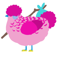 Pinkie Pie, a pink and fuchsia chicken with a half-lace pattern