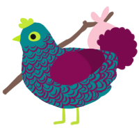 NOT AGAIN, a teal and wine chicken with a double-lace pattern