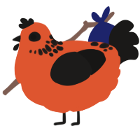 Jumpscare, a vermilion and sable chicken with a neck-speckle pattern