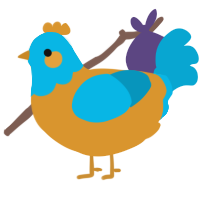 Clucktower, a orange and cerulean chicken with a head pattern