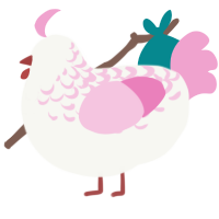 A white and pink chicken with a half-lace pattern