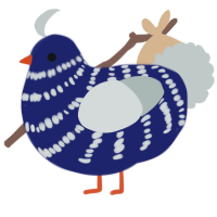 Cornbread, a navy and silver chicken with a bar pattern