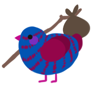 Belinda, a ultramarine and maroon chicken with a bar pattern