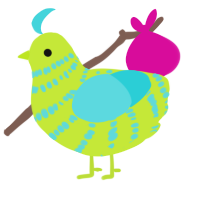 A lime and aqua chicken with a bar pattern