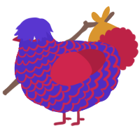 Rook, a indigo and crimson chicken with a lace pattern