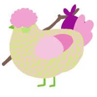 Grapefruit, a lemon and pink chicken with a lace pattern