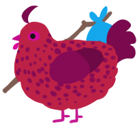 Harle, a crimson and wine chicken with a speckle pattern