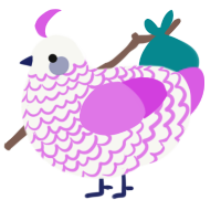 Pinky, a white and orchid chicken with a lace pattern