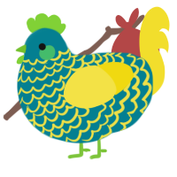 Sprite, a sea and yellow chicken with a lace pattern