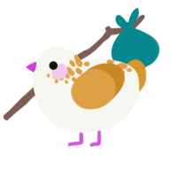 Milo, a white and orange chicken with a neck-speckle pattern