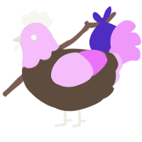 strange turd, a bark and lavender chicken with a head pattern