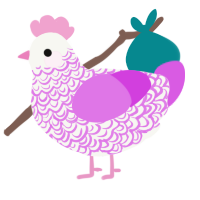 Flip, a white and orchid chicken with a double-lace pattern
