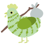 Paxton, a gluppy and chartreuse chicken with a bar pattern