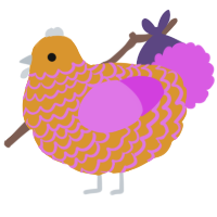 bingus, a orange and orchid chicken with a lace pattern