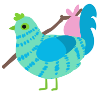 popcorn, a mint and cerulean chicken with a bar pattern