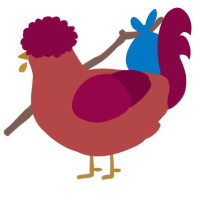 A red and maroon chicken
