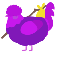 Gloom, a violet and amethyst chicken with a head pattern