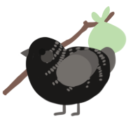 Emo backstory orphan, a sable and grey chicken with a half-bar pattern