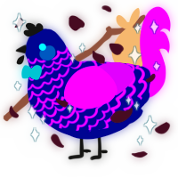 Caspian, a navy and amethyst chicken with a lace pattern