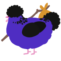BSOD, a indigo and black chicken with a neck-speckle pattern