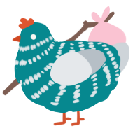 Banana, a teal and mist chicken with a bar pattern