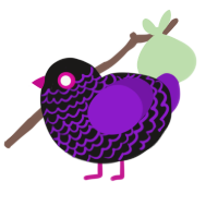 Hannah, a sable and violet chicken with a lace pattern
