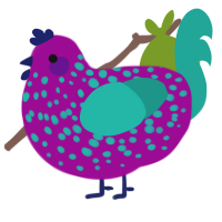 Sea, a plum and turquoise chicken with a speckle pattern