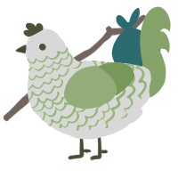 Moss and snow, a white and grass chicken with a lace pattern