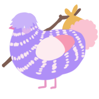 Gery, a lilac and rose chicken with a bar pattern