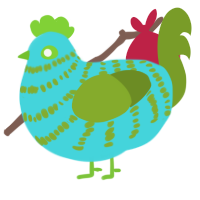 (unnamed), a aqua and chartreuse chicken with a bar pattern