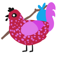 Gory, a crimson and orchid chicken with a speckle pattern