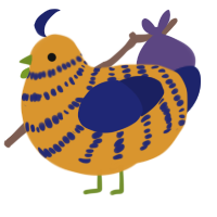 (unnamed), a orange and navy chicken with a bar pattern