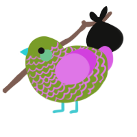 Kiwi, a chartreuse and orchid chicken with a lace pattern