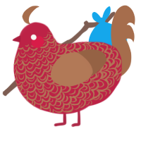 Cherry Cordial, a crimson and brown chicken with a double-lace pattern