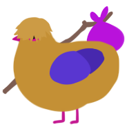 Stale birthday cake, a gold and indigo chicken