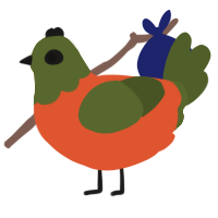 A vermilion and olive chicken with a head pattern