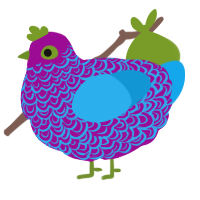 Greg, a plum and sky chicken with a double-lace pattern