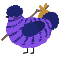 Blurp, a blurple and navy chicken with a bar pattern