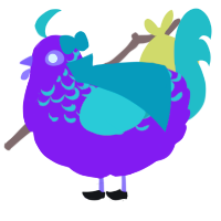 Abigail, a violet and turquoise chicken with a half-lace pattern