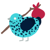 Spotty, a aqua and tumblr chicken with a speckle pattern