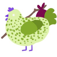 confetti, a apple and chartreuse chicken with a speckle pattern